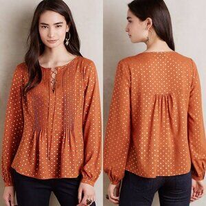 ANTHROPOLOGIE Brindisi Peasant Blouse Orange Gold